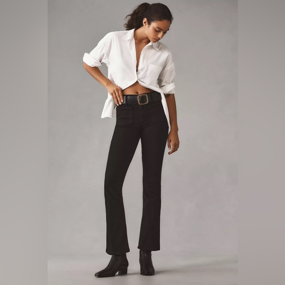 Mother  Patch Pocket Insider Ankle Mid-Rise Crop Flare Jeans